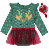 Коледна боди - рокля с лента за глава "Еленче" 2