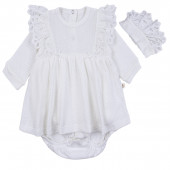 Бебешко ажурено боди-рокля с аксесоар и дантела 2