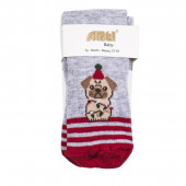 Коледен памучен чорапогащник "Коледно кученце" в сиво 2
