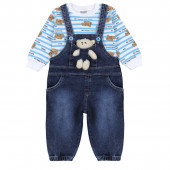 Дънков гащеризон с блуза и аксесоар "Мечо" 3