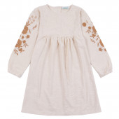 Детска памучна рокля с бродерия в бежово 2