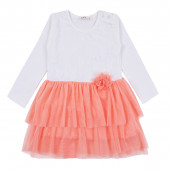 Детска празнична рокля "Кари" в бяло и праскова 2