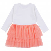 Детска празнична рокля "Кари" в бяло и праскова 3