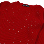 Детска рипсена блуза с камъчета в червено 3