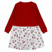 Детска рипсена рокля в червено и екрю 2