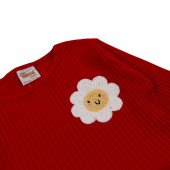 Детска рипсена рокля в червено и екрю 3