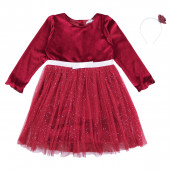 Детска рокля с аксесоар за коса в червено 2