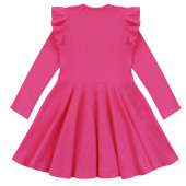 Детска трикотажна рокля с волани в наситено розов 3