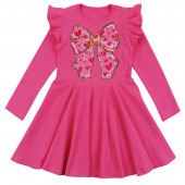 Детска трикотажна рокля с волани в наситено розов 2