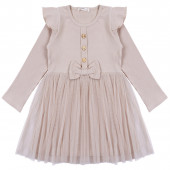 Детска рокля с тюл в бежово 2