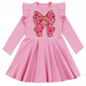 Детска трикотажна рокля с волани в розово 2