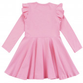 Детска трикотажна рокля с волани в розово 3