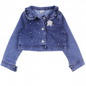 Дантелена детска рокля с дънково яке в бежово 4