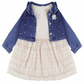 Дантелена детска рокля с дънково яке в бежово 2