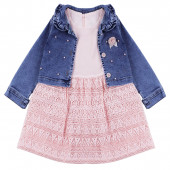 Дантелена детска рокля с дънково яке в розово 2