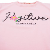 Детска тениска с връзки "Positive" в розово 3
