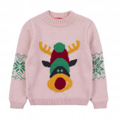 Детски коледен пуловер с елен в опушено розово 3