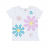 Детски летен комплект с цветя в бяло и синьо 2