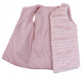 Детски пухен елек с релефни райета в опушено розово 3
