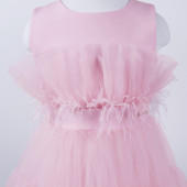 Официална рокля с пера в розово 3