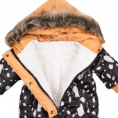 Бебешки ескимос с пухена качулка "Cool" черно и оранжево 3