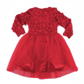 Детска празнична рокля с 3D цветя в червено (6 - 9 год.) 2