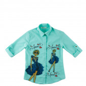 Детска фина риза в аквамарин за момичета (8 - 13 год.) 2