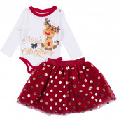 Коледен комплект от боди и поличка в червено и бяло 2