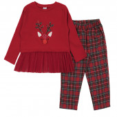 Коледен комплект с тюл в червено и каре 2