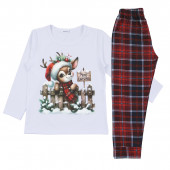Коледна пижама с еленче в бяло и червено 2