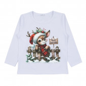 Коледна пижама с еленче в бяло и червено 3