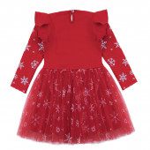 Коледна ватирана рокля "Снежна коледа" в червено 2