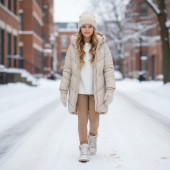 Детско удължено зимно яке в бежово 5