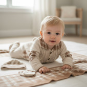 Бебешки подаръчен комплект от плетиво в бежов 2