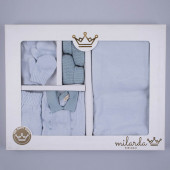 Комплект за изписване на момченца от фино плетиво в синьо 2