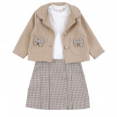 Комплект за момичета с панделки и бежов пепит 2