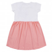 Лятна трикотажна рокля "Meow" в бяло и праскова 2