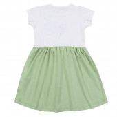 Лятна трикотажна рокля "Meow" в бяло и светлозелено 2