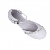 Анатомични официални обувки с токчета и перлички в бяло 3