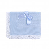 Бебешка пелена от плетиво с дантелен кант в синьо 110 х 110 см 4