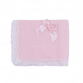 Бебешка пелена от плетиво с дантелен кант в розово 110 х 110 см 4