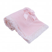 Бебешка пелена от плетиво с дантелен кант в розово 110 х 110 см 3