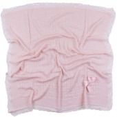 Бебешка пелена от плетиво с дантелен кант в розово 110 х 110 см 5