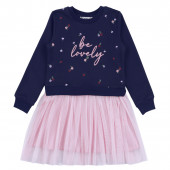 Детска плътна рокля "Be lovely" в тъмносиньо и розово 2