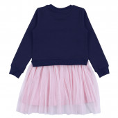 Детска плътна рокля "Be lovely" в тъмносиньо и розово 2