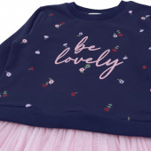 Детска плътна рокля "Be lovely" в тъмносиньо и розово 3