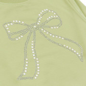 Плътна детска блуза с перли в светлозелено 3