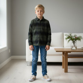 Детска памучна риза в зелено каре 2