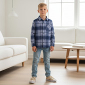 Детска памучна риза в синьо каре 2