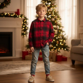 Детска памучна риза в червено каре 2